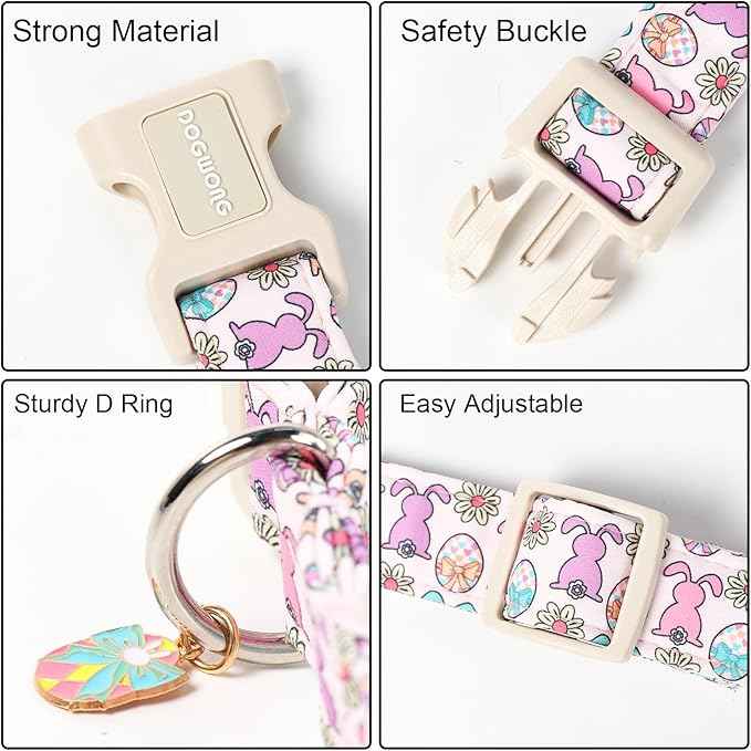 DOGWONG Easter Dog Collar-Cute Easter Bunny Dog Collar, Adjustable Bow&Rabbit Pet Collars Puppy Collar Gifts with Quick Release Buckle for Girl&Boy Dogs,S