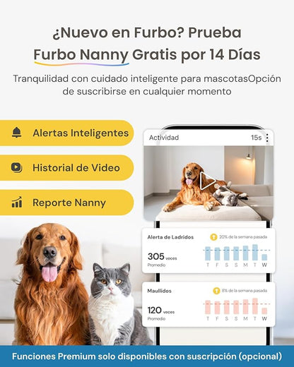 Furbo 360° Dog Camera: Pet Security Cam w/Barking Alerts, Rotating View, Treat Toss w/Phone App, Smart Home Puppy Monitoring, 2-Way Speaker, No Subscription Needed. Standard See, Talk, & Toss Features