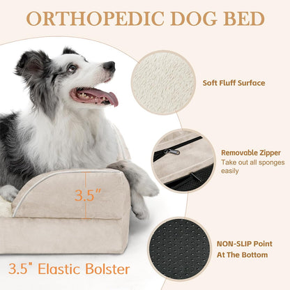Comfort Expression Small Dog Beds Waterproof Cat Beds Orthopedic Foam Sofa Beds for Small Dogs Comfy Pet Bed with Washable Removable Cover & Non-Slip Bottom(XX-Small,Beige)