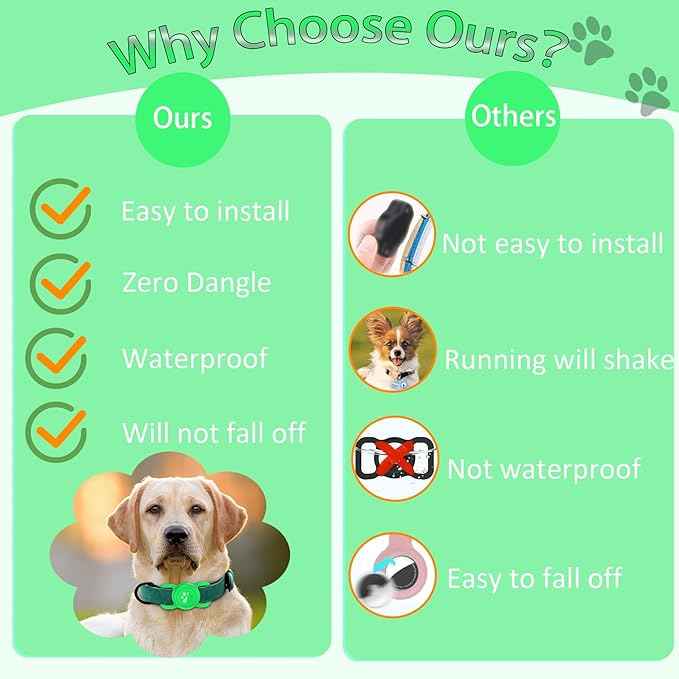 SANKALA Airtag Dog Collar Holder, [1 Pack] Waterproof Dog Airtag Holder, Silicone Full Body Covered Anti-Lost Protective Apple Air Tag Holder for Pet Collar - Fits All Width Collars, Green