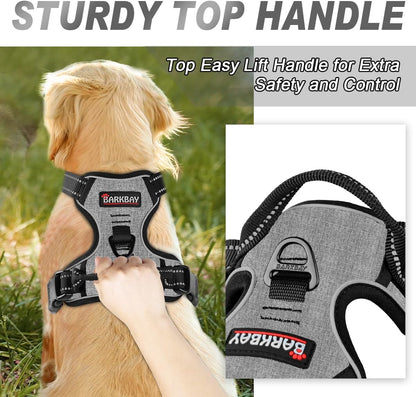 BARKBAY No Pull Dog Harness Front Clip Heavy Duty Reflective Easy Control Handle for Large Dog Walking(Dark Grey,S)