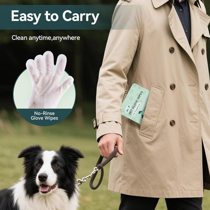 WLP 24 PCS Pet Cleaning and Deodorizing Glove Wipes for Dogs & Cats Hypoallergenic Pet Cleaning and Hydrating Glove Bath Wipes Enriched with Aloe & Jojoba Oil Individually Wrapped