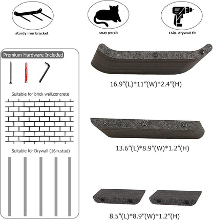 Wall Mounted Cat Shelves and Perches,Scratchable Cat Beds & Furniture for Indoor Cats, Soft PET Felt Feline Climbing Wall Set, Modern Jungle Gym System for Lounging and Sleeping (Set of 4-Grey)