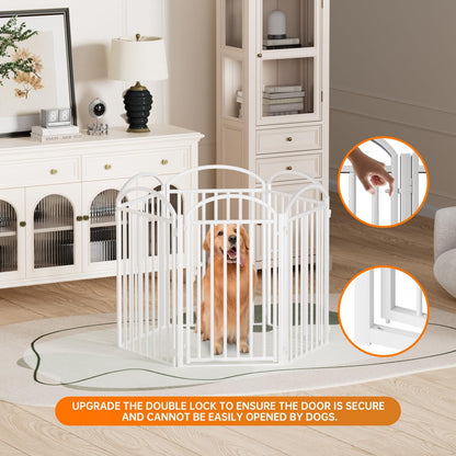 6 Panles Full Matel Freestanding Dog Gates with Door, 144"Extra Wide 36"Tall Free Standing Dog Pet Gate for Indoor & Outdoor. Foldable Pet Fences for Doorways, House, Stairs, Porch, Deck, Yard