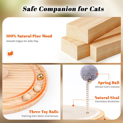 Cat Scratcher, Cat Natural Sisal Scratching Pad, Kitten Interactive Toy with Ball Track Spring Ball for Chasing Hunting Mental Physical Exercise Puzzle