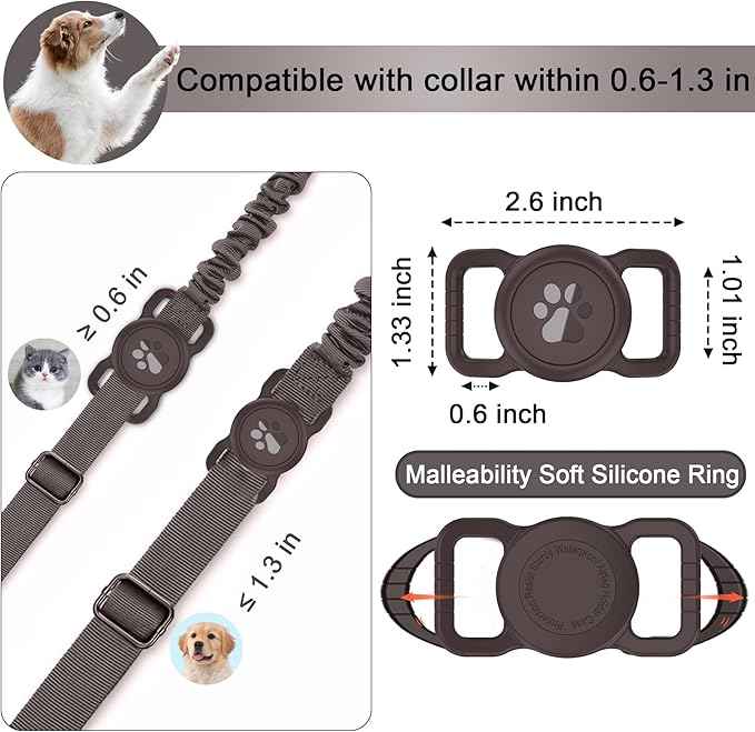 SANKALA Airtag Dog Collar Holder, [1 Pack] Waterproof Dog Airtag Holder, Silicone Full Body Covered Anti-Lost Protective Apple Air Tag Holder for Pet Collar - Fits All Width Collars, Coffee