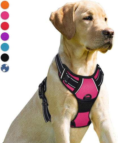 BARKBAY No Pull Dog Harness Front Clip Heavy Duty Reflective Easy Control Handle for Large Dog Walking(Pink,S)