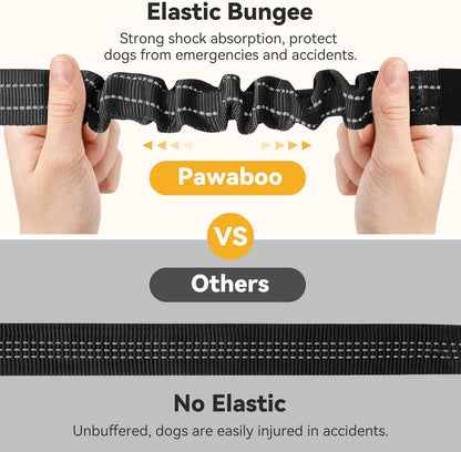 Pawaboo 2Pack Dog Seatbelt for Car, 3-in-1 Dog Car Seat Belt Bungee,Shockproof Dogs Tether for Car with Buckle & Hook Latch, Adjustable Reflective Dog Car Harness Leash with 360° Lockable Buckle,Black