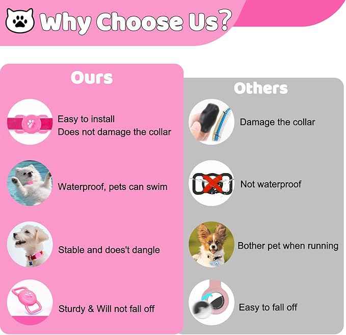 SANKALA Luminous Airtag Dog Collar Holder, [1 Pack] Glittery Waterproof Airtag Holder for Dog, Silicone Full Body Covered Anti-Lost Protective Airtag Case - Fits All Width Pet Collars, Pink Glitter