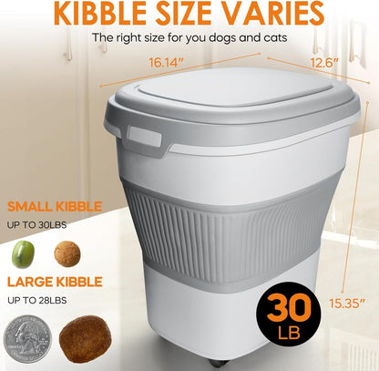 28-30Lbs Dog Food Storage Container, Collapsible Dog Food Container with Lid,Multifunctional Pet Food Storage Container for Dog,Cat,Rice,Flour,Pet Food Scoop and Small Container