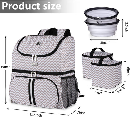 BAGLHER Pet Travel Bag, Double-Layer Pet Supplies Backpack (for All Pet Travel Supplies), Pet Travel Backpack with 2 Silicone Collapsible Bowls and 2 Food Baskets BLW - Pawvie
