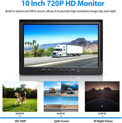 10" HD Backup Camera System Kit, Loop Recording Large Monitor with Wired Rear View Camera, IR Night Vision Waterproof Camera with Safe Parking Lines for Bus, Semi-Truck, Trailer, RV, BY104A