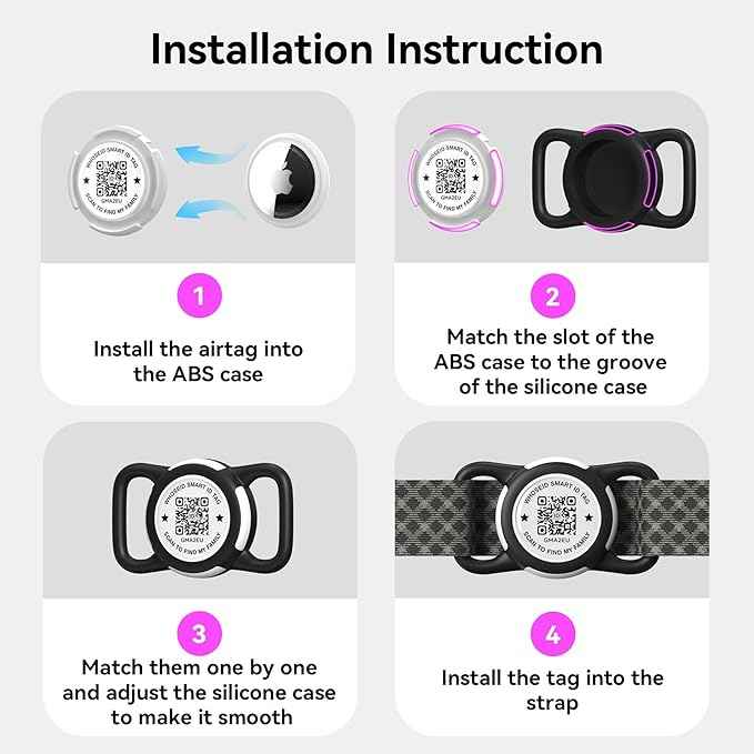 QR Code Airtag Holder, Scan QR Code Send Location Alert Email, Waterproof Full Body Protection Anti-Lost Air Tag Case, Airtag Accessories for Dog, Cats, Collar, Backpack (Pink, Regular)