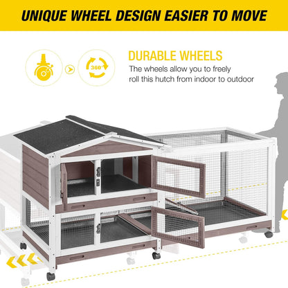 Aivituvin Rabbit Hutch Rabbit Cage Indoor with Casters Bunny Cage Outdoor for Small Animals with Pull-Out Tray