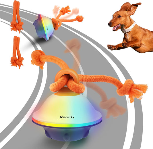 Interactive Dog Toys, Automatic Moving and Rolling LED Light Up Dogs Ball with Rope, Motion-Activated Wicked Ball for Small Medium Pup, Stimulation Toy for Boredom Relief