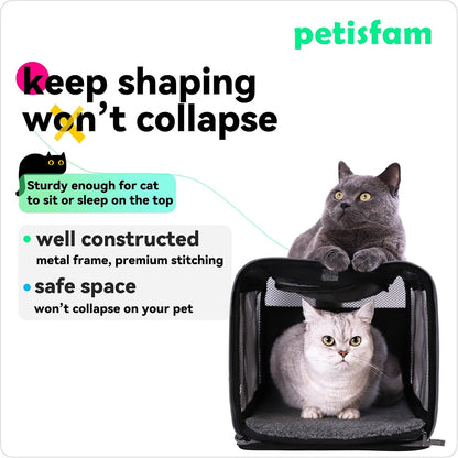 petisfam Easy Load Pet Carrier for Large, Medium Cats, 2 Cats and Small Dogs with Comfy Bed. Easy to Get Cat in, Escape Proof, Easy Storage, Washable, Safe and Comfortable for Vet Visit and Car Ride - Pawvie