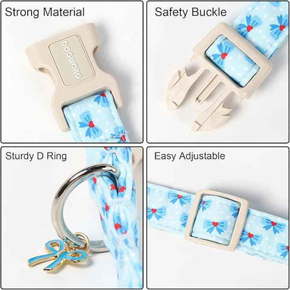 DOGWONG Blue Dog Collar, Cute Blue Boy Dog Collar Adjustable Soft Male Female Pet Dogs Collar Bowtie Printed Dog Collars for Large Dogs