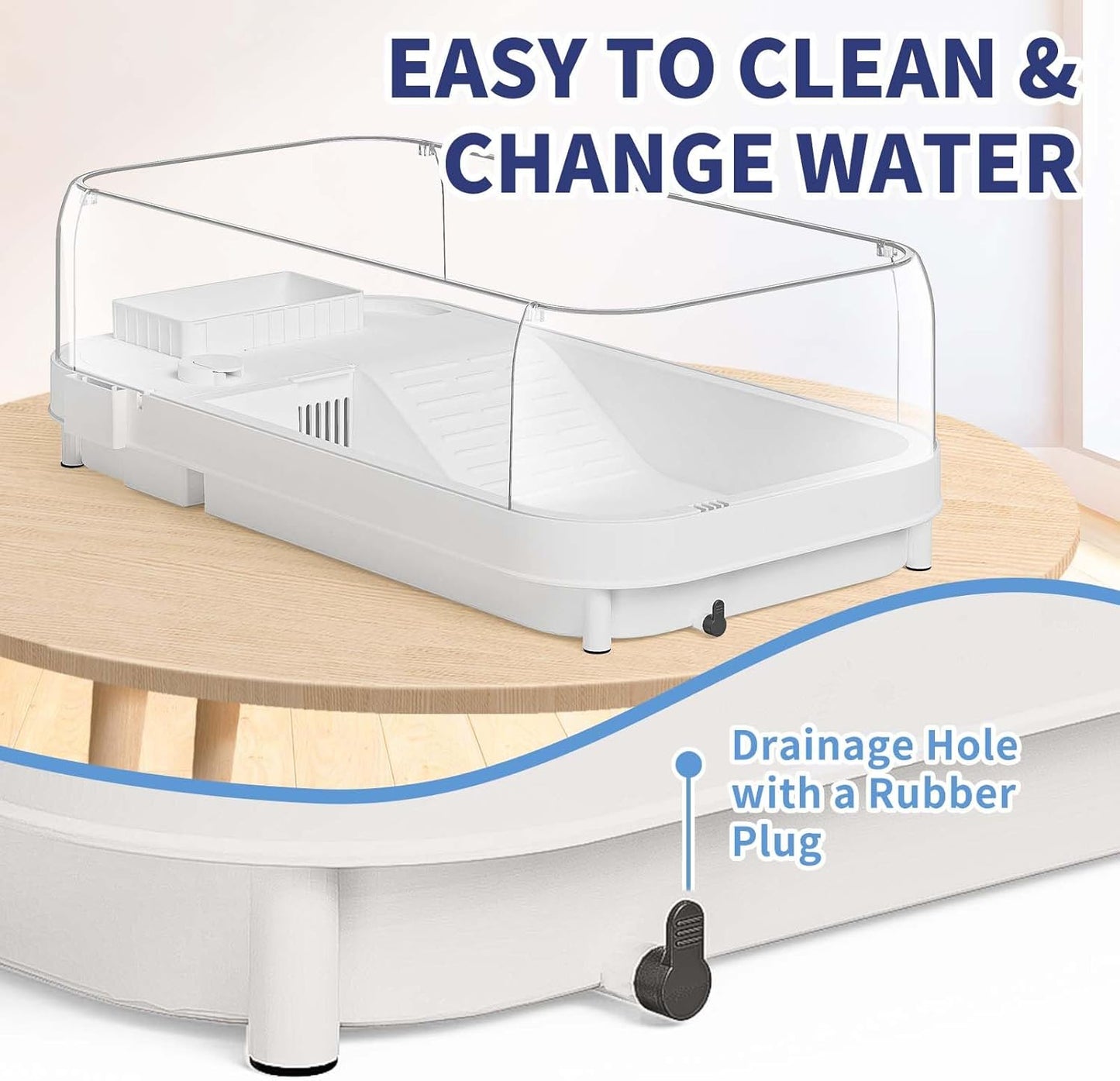 Large Turtle Tank with Water Pump, Acrylic Turtle Tank Starter Kit with Heightened and Curved Fences, Multi-Function Areas, Bottom Drainage - Pawvie