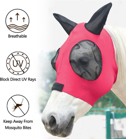 Horse Fly Mask, Fly Masks for Horses with Ears, Super Comfort & Stretchy Fitting Equine Fly Mask Red Cob