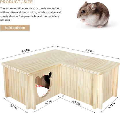 Wooden Hamster Platform and Dwarf Hamster House,Cute Syrian Hamster Tiny House Hideout,Large Balcony Lookout Holes,for Dwarf Gerbils and Mouse Mice Rat Other Small Animals(F)