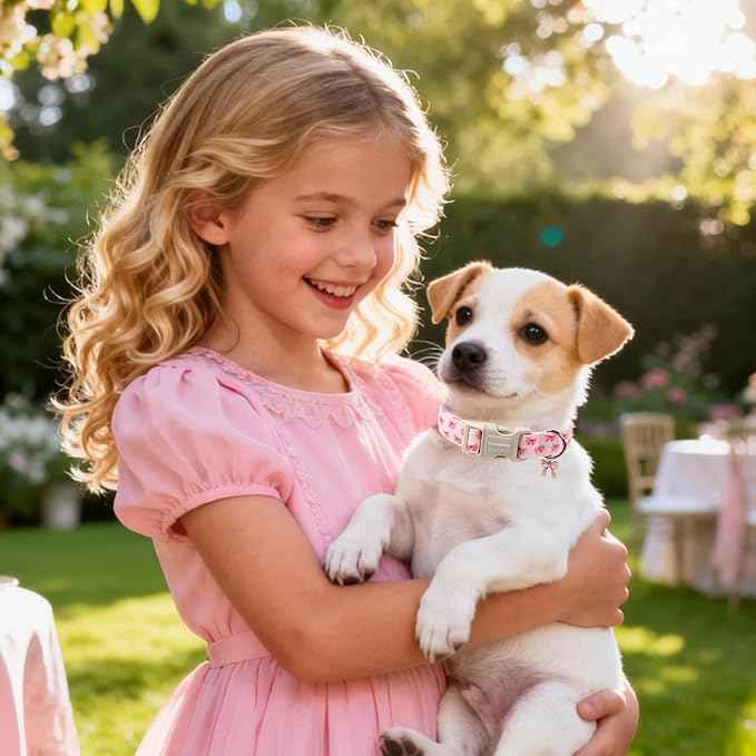 DOGWONG Cute Bowtie Printed Collar for Small Medium Large Dogs - Pink Dog Collar for Girl Female Dogs,XL
