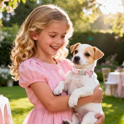 DOGWONG Cute Bowtie Printed Collar for Small Medium Large Dogs - Pink Dog Collar for Girl Female Dogs,XL