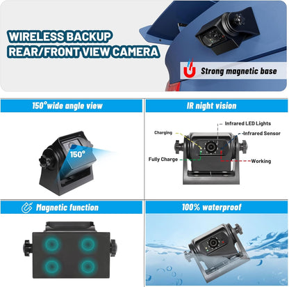 EWAY 2 Magnetic Wireless Backup Cameras HD1080P w/ 5" Split Screen Monitor Portable No Wiring Trailer Hitch IR Night Vision Rear View Camera for Truck Pickup RV Camper 5th Wheel Boat Horse Trailer