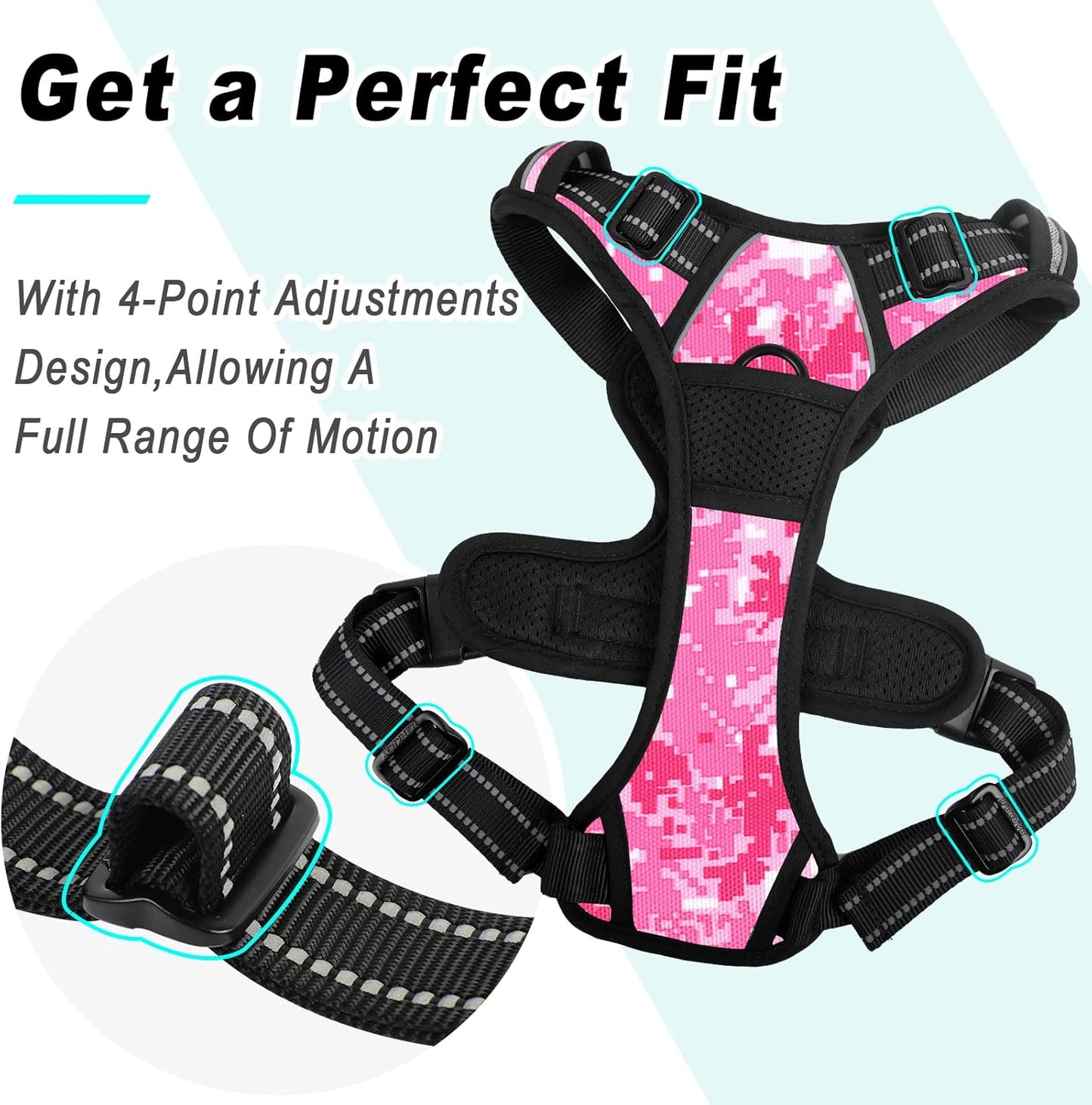 BARKBAY No Pull Dog Harness Large Step in Reflective Dog Harness with Front Clip and Easy Control Handle for Walking Training Running(Pink camo,XL)