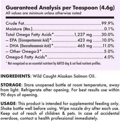 Wild Alaskan Salmon Oil for Dogs & Cats - Pure Fish Omega 3 6 9 Liquid EPA DHA Fatty Acids - Skin & Coat Supplement - Supports Joint Function, Brain, Eye, Immune & Heart Health - Made in USA 8 oz