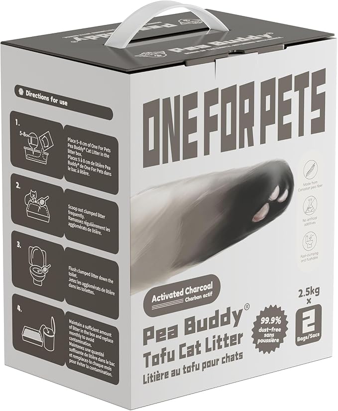 Pea Based Tofu Cat Litter, Dust Free Cat Litter, Low Tracking, and Natural Odor Control, Flushable (2 Bags, Charcoal (Unscented))
