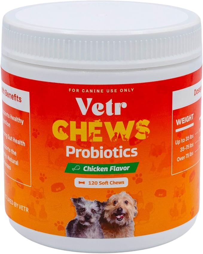Vetr Probiotic Chews for Dogs - Chicken Flavored - Probiotics for Digestive Health - 120 Soft Chews - Vet-Formulated in USA