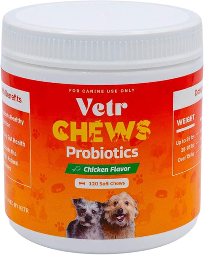 Vetr Probiotic Chews for Dogs - Chicken Flavored - Probiotics for Digestive Health - 120 Soft Chews - Vet-Formulated in USA