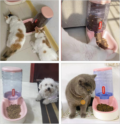 kathson Automatic Cat Feeder 1 Gallon Gravity Dog Food Dispenser Large Capacity Self Feeding Pet Food Bowl for Puppy Kitten Rabbit Pink