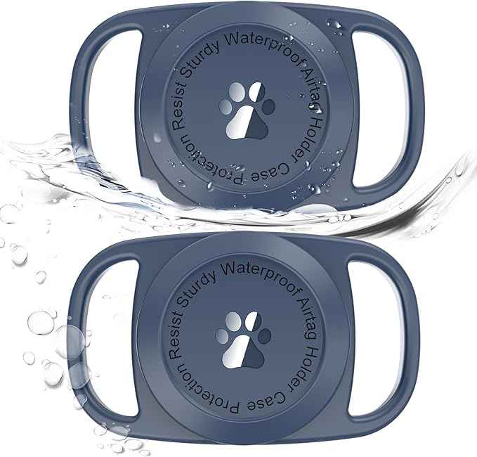 Airtag Dog Collar Holder, [2 Pack], Waterproof Protective Case for Apple AirTag, Durable & Lightweight with Full-Body Protection, Soft Silicone, DarkBlue
