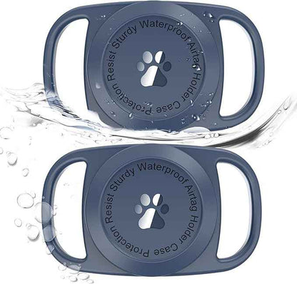 Airtag Dog Collar Holder, [2 Pack], Waterproof Protective Case for Apple AirTag, Durable & Lightweight with Full-Body Protection, Soft Silicone, DarkBlue