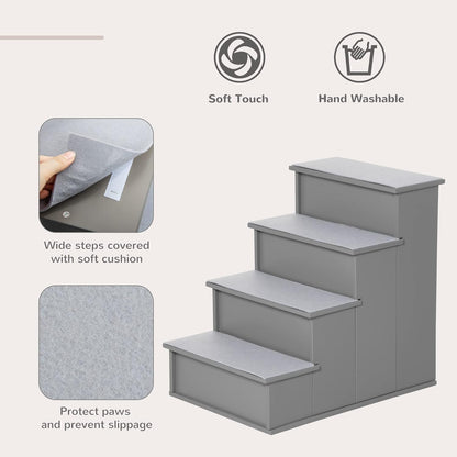 PawHut Pet Stairs, Small Pet Steps with Cushioned Removable Covering for Dogs and Cats Up to 22 Lbs., Grey