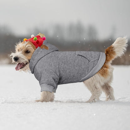 Dog Sweaters for Small Dogs Dog Hoodie Dog Sweater Solid Soft Brushed Fleece Dog Clothes Dog Hoodie Sweatshirt with Pocket(Grey-S)