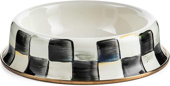 MACKENZIE-CHILDS Pet Bowl, Cute Cat and Dog Bowl for Food and Water, Black-and-White Courtly Check, Small