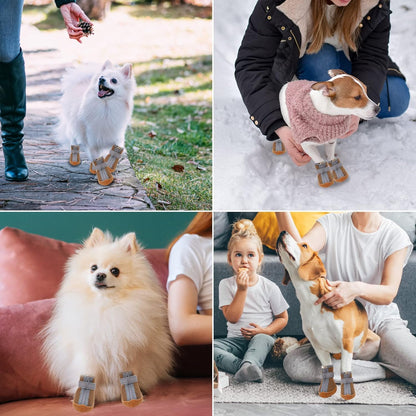 Dog Shoes for Small Dogs, Puppy Dog Boots & Paw Protector for Winter Snow Day, Summer Hot Pavement, Waterproof in Rain Weather, Ourdoor Hiking, Indoor Hardfloors with Anti Slip Sole 4PCS/Set