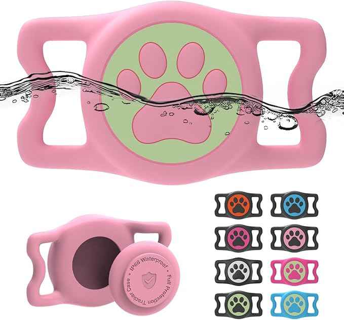 Waterproof Airtag Holder for Dog Collar,Stretchy Silicone | Full Body Covered | AirTag Holder Glow in The Dark,(Pink-Luminous)