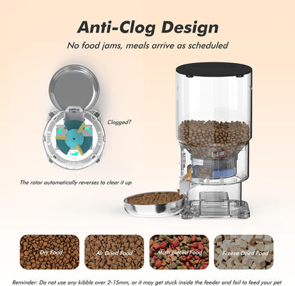 Automatic Cat Feeder - 5L Anti-Clog Cat Food Dispenser with Freshness Preservation, 1-6 Meals/Day, Programmable Portions, 10s Voice, 180-Day Battery Life, Auto Pet Feeder for Multi Cats and Dogs