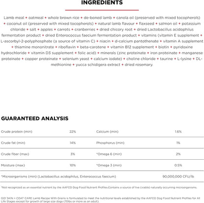 Go! Solutions Skin + Coat Care, Dry Dog Food, Lamb Recipe with Grains, 22 lb Bag