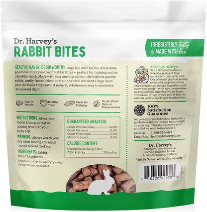 Dr. Harvey's Rabbit Bites Freeze-Dried Raw Dog Treats, Single Ingredient, All-Natural Rabbit Meat Protein for Dogs, Allergen-Free, 7 Ounces (1 Pack)