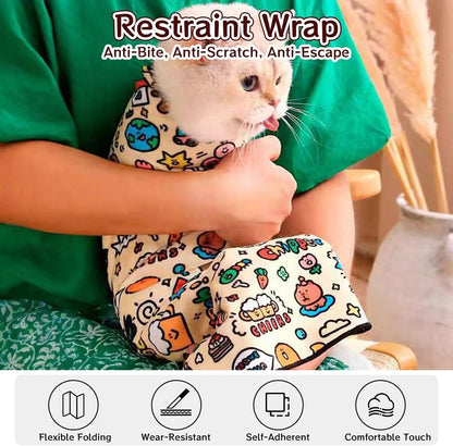 Cat Grooming Wrap – Self-Adherent Anti-Scratch Swaddle Restraint Bag for Nail Cutting, Medication, Multifunctional Care - Calm Cozy Burrito Papoose Pet Magic Blanket (31.5*31.5inches within 22lbs)