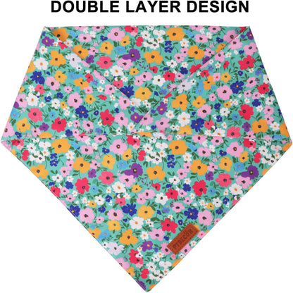 PTDECOR Floral Dog Bandana, Flower Reversible Pets Scarf, Premium Durable Fabric, Adjustable Pink Green Bandanas for Small Dogs Puppies Cats(Small)