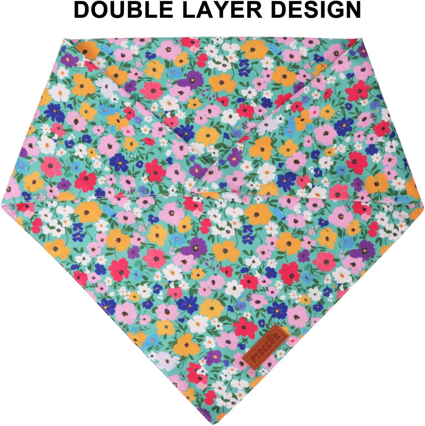 PTDECOR Floral Dog Bandana, Flower Reversible Pets Scarf, Premium Durable Fabric, Adjustable Pink Green Bandanas for Extra Large Dogs (X-Large)