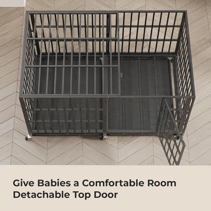 78 Inch Heavy Duty Indestructible Dog Crate Steel Escape Proof, Indoor Double Door High Anxiety Cage, Kennel with Wheels,Removable Tray,Extra Large Dogs XL XXL XXXL