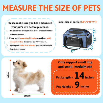Petskd Top-Expandable Pet Carrier 17x12x8.5 Inches JetBlue Allegiant Spirit Airline Approved, Soft-Sided Carrier for Small Cats and Dogs with Locking Safety Zippers and Anti-Scratch Mesh(Blue)