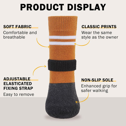 SCENEREAL Anti Slip Dog Boots & Paw Protectors for Hardwood Floor, Extended Dog Socks to Prevent Licking Paws, Waterproof Pet Snow Rain Shoe for Winter Medium Senior Dogs, Khaki M