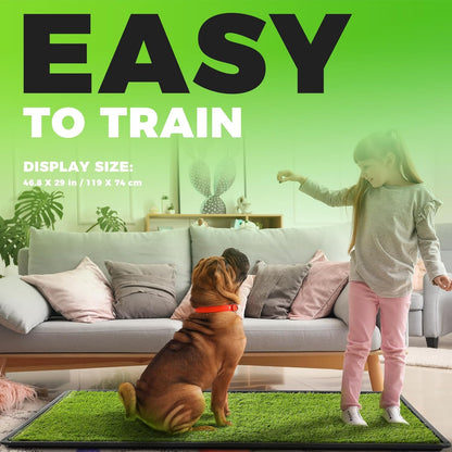 Hompet Dog Grass Pad with Tray Large, 46.8"x29", 2 Reusable Artificial Turf for Dogs Potty, Waterproof Non-Slip Washable Pee Pads, Quickly Absorbency Portable Dog Litter Box for Indoor/Outdoor Use